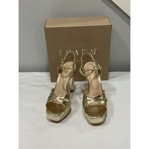 Lala Ikai Woman Metallic Gold Open Toe Platform Chunky Heels NEW Size 37.5 (7.5)